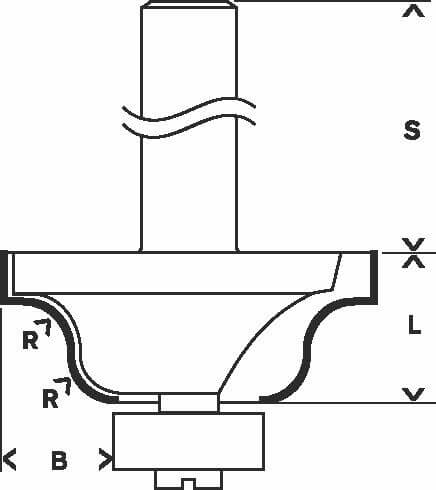 Bosch Kantenformfräser B, 6 mm, R1 4 mm, D1 28,6 mm, B 8 mm, L 12,4 mm, G 54 mm