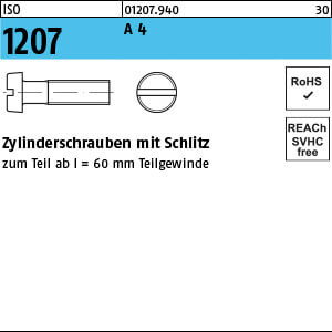 Zylinderschraube ISO 1207 A 4 M 10 x 70 A 4 VE=K