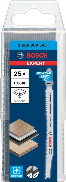 Bosch EXPERT ‘Hardwood 2-side clean’ T 308 BF Stichsägeblatt, 25 Stück. Für Stichsägen