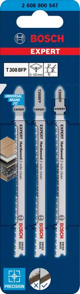 Bosch EXPERT ‘Hardwood 2-side clean’ T 308 BFP Stichsägeblatt, 3 Stück. Für Stichsägen