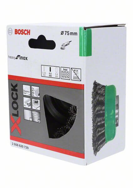 Bosch X-LOCK Topfbürste 75 mm, gezopfter rostfreier Stahldraht