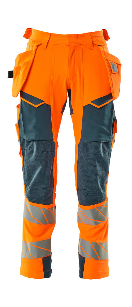 Mascot Hose mit Hängetaschen, ULTIMATE STRETCH Hose Größe 90C62, hi-vis orange/dunkelpetroleum