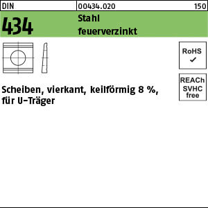 U-Scheibe DIN 434 Stahl / ÜH 33 feuerverzinkt Neigung 8 % tZn VE=S