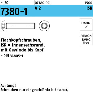 Flachkopfschraube ISO 7380 -1 A 2 M 10 x 50 -T50 Vollgewinde A 2 VE=S