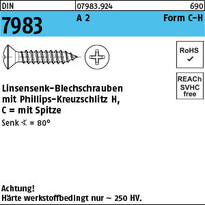 Linsensenk-Blechschraube DIN 7983 A 2 6,3 x 50 -C-H A 2 VE=K