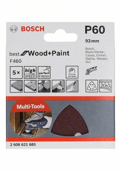 Bosch Schleifblatt F460 Best for Wood and Paint, 93 mm, 60, 5er-Pack