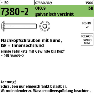 FLAKO-Schraube mit Bund ISO 7380 -2 010.9 M 8 x 50 -T40 galv. verzinkt, getempert gal Zn VE=S