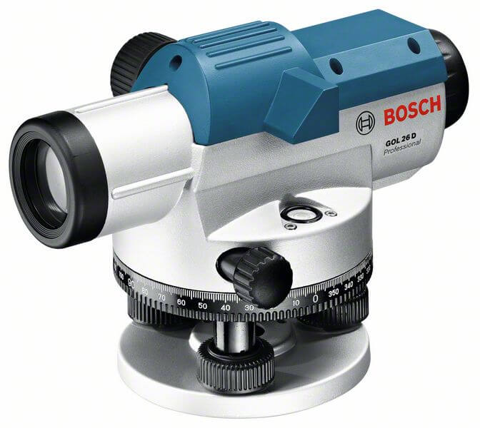 Bosch Optisches Nivelliergerät GOL 26 D mit Baustativ, Messstab u. Transportkoffer