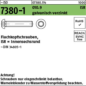 Flachkopfschraube ISO 7380 -1 010.9 M 8 x 35 -T galv. verzinkt + getempert gal Zn VE=S