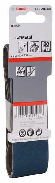 Bosch Schleifband-Set X450, Expert for Metal, 3-teilig, 40 x 305 mm, 80