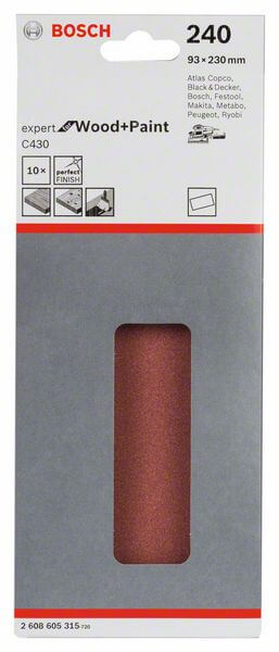 Bosch Schleifblatt C430, 93 x 230 mm, 240, ungelocht, gespannt, 10er-Pack