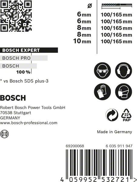 Bosch EXPERT SDS plus-7X Hammerbohrer-Set, 6/6/8/8/10 mm, 5-tlg.. Für Bohrhämmer