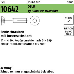 Senkschraube ISO 10642 08.8 M 6 x 30 galv. verzinkt gal Zn VE=K