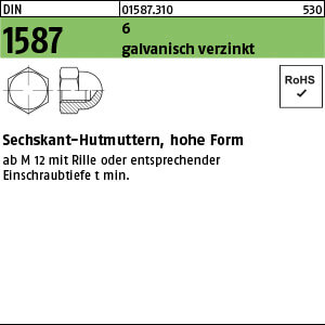 Sechskant-Hutmutter DIN 1587 6 M 12 SW 19 galv. verzinkt gal Zn VE=K