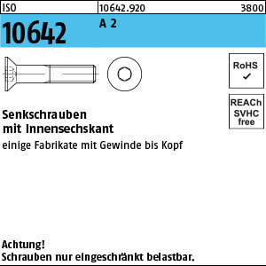 Senkschraube ISO 10642 A 2 M 6 x 16 A 2 VE=K