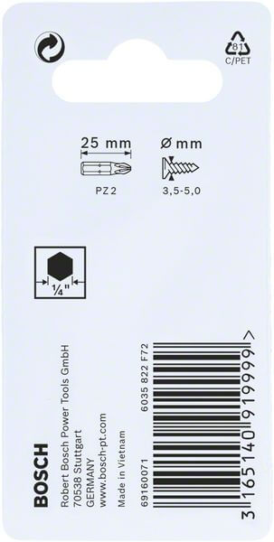 Bosch Impact Control Schrauberbit, 25 mm, 2xPZ2. Für Schraubendreher