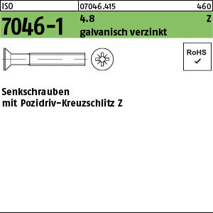 Senkschraube ISO 7046 -1 4.8 M 6 x 60 -Z galv. verzinkt gal Zn VE=S