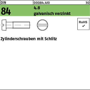 Zylinderschraube mit Schlitz DIN 84 4.8 M 10 x 100 galv. verzinkt gal Zn VE=K