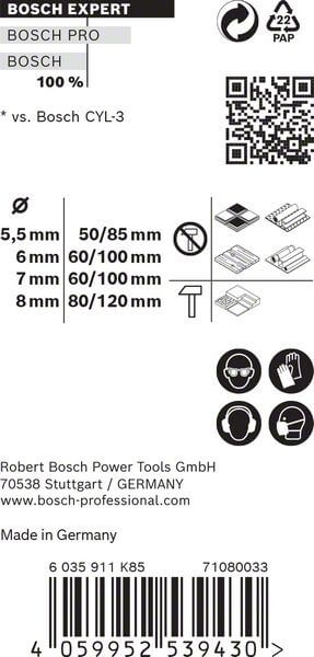 Bosch EXPERT MultiConstruction CYL-9 Bohrer-Set, 5,5/6/7/8 mm, 4-tlg.