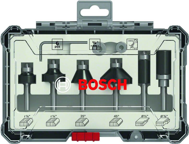 Bosch 6-teiliges Rand- und Kantenfräser-Set, 1/4\"-Schaft. Für Handfräsen