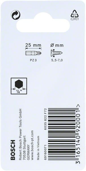 Bosch Impact Control Schrauberbit, 25 mm, 2xPZ3. Für Schraubendreher