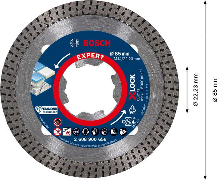 Bosch EXPERT HardCeramic X-LOCK Diamanttrennscheiben, 85 x 22,23 x 1,6 x 7 mm
