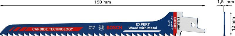Bosch EXPERT ‘Wood with Metal’ S 715 LHM Säbelsägeblatt, 1 Stück. Für Säbelsägen