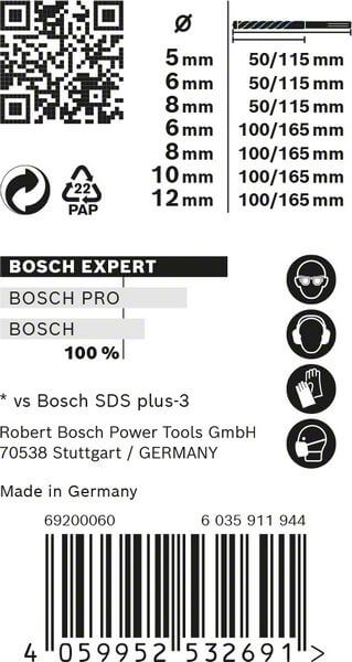 Bosch EXPERT SDS plus-7X Hammerbohrer-Set, 5/6/6/8/8/10/12 mm, 7-tlg.. Für Bohrhämmer