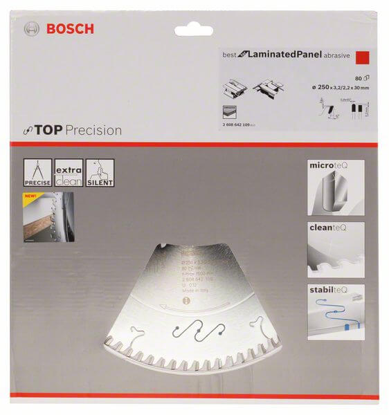 Bosch Kreissägeblatt Top Precision Best for Laminated Panel Abrasive 250x30x3,2 mm, 80