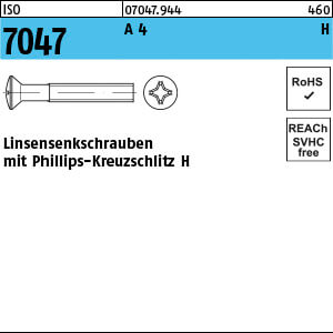 Linsensenkschraube ISO 7047 A 4 M 8 x 60 -H A 4 VE=S