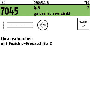 Flachkopfschraube ISO 7045 4.8 M 6 x 60 -Z galv. verzinkt gal Zn VE=S
