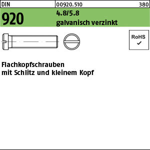 Flakoschraube mit Schlitz DIN 920 4.8/5.8 M 4 x 16 galv. verzinkt gal Zn VE=S