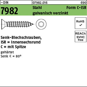 Senk-Blechschraube DIN 7982 Stahl 6,3 x100 -C-T30 galv. verzinkt passiviert gal Zn VE=S