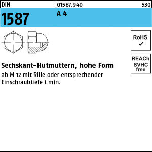 Sechskant-Hutmutter DIN 1587 A 4 M 12 SW 19 A 4 VE=K
