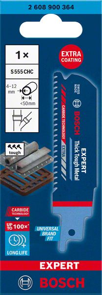 Bosch EXPERT ‘Thick Tough Metal’ S 555 CHC Säbelsägeblatt, 1 Stück. Für Säbelsägen