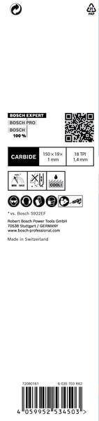 Bosch EXPERT ‘Thin Tough Metal’ S 922 EHM Säbelsägeblatt, 1 Stück. Für Säbelsägen